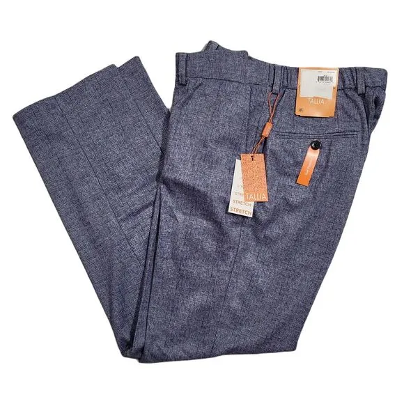 Tallia Slim-Fit Dress‎ Pants Mens 40 x 32 Blue Glen Plaid Knit $175