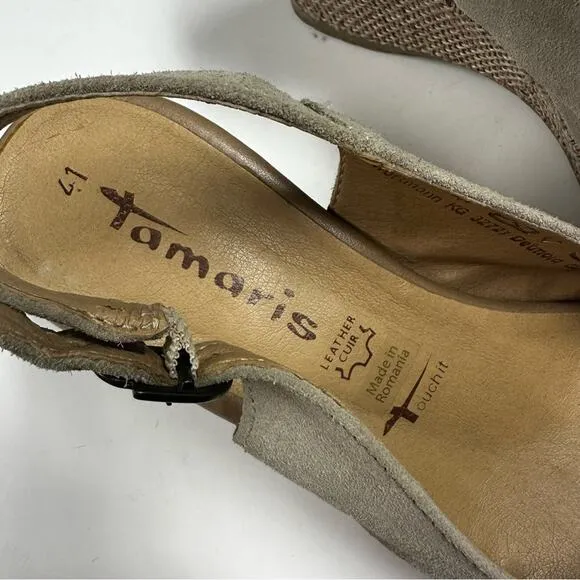 Tamaris Sandals Womens 41- US 9.5 Peep Toe Slingback Wedges