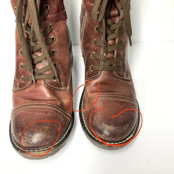 Taos Burgundy Women's CRAVE Distressed Leather Suede Side Zip Combat Boots 6.5