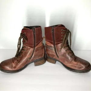 Taos Burgundy Women's CRAVE Distressed Leather Suede Side Zip Combat Boots 6.5