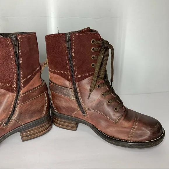 Taos Burgundy Women's CRAVE Distressed Leather Suede Side Zip Combat Boots 6.5