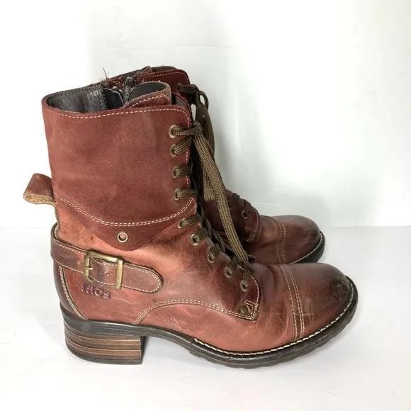 Taos Burgundy Women's CRAVE Distressed Leather Suede Side Zip Combat Boots 6.5