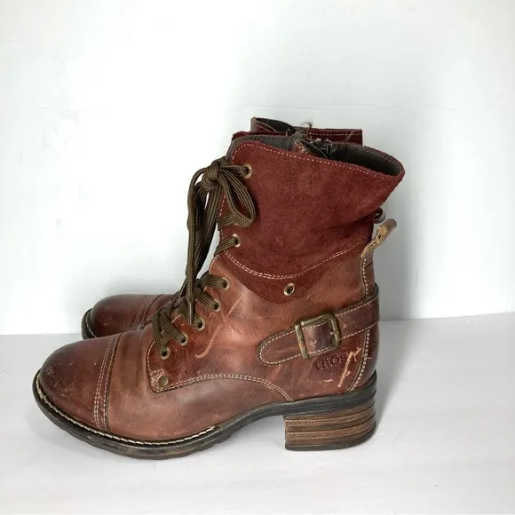 Taos Burgundy Women's CRAVE Distressed Leather Suede Side Zip Combat Boots 6.5