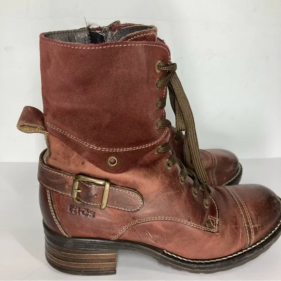 Taos Burgundy Women's CRAVE Distressed Leather Suede Side Zip Combat Boots 6.5
