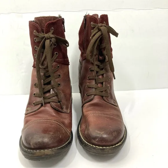 Taos Burgundy Women's CRAVE Distressed Leather Suede Side Zip Combat Boots 6.5