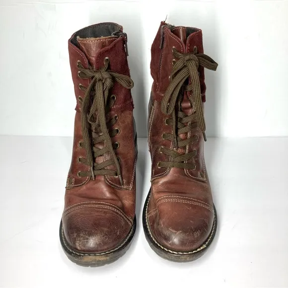 Taos Burgundy Women's CRAVE Distressed Leather Suede Side Zip Combat Boots 6.5