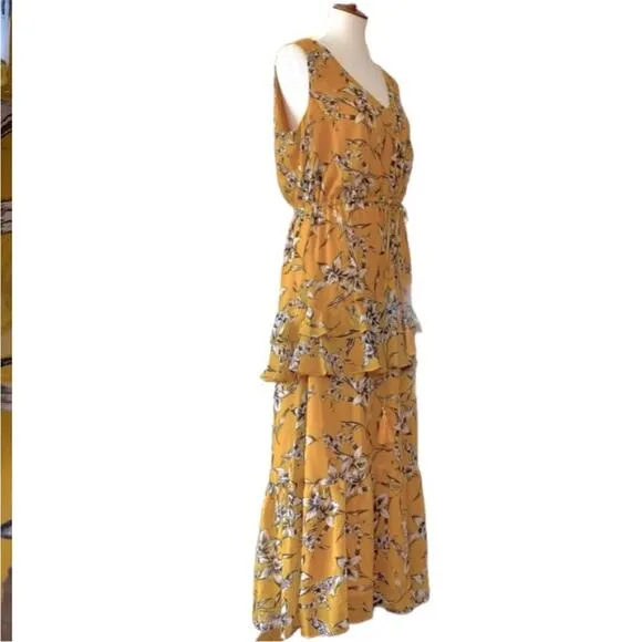 Taylor 12 Dress Marigold Sleeveless Tiered Floral Maxi Midi Boho Nordstrom