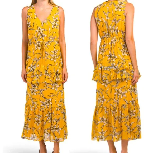 Taylor 12 Dress Marigold Sleeveless Tiered Floral Maxi Midi Boho Nordstrom