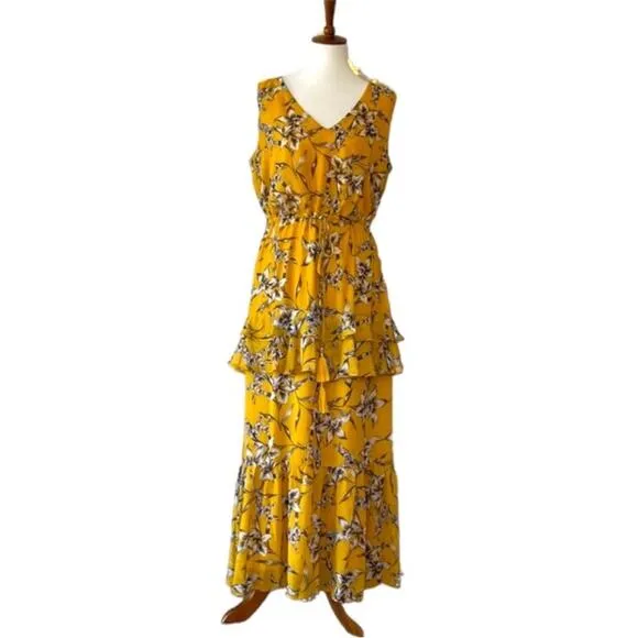 Taylor 12 Dress Marigold Sleeveless Tiered Floral Maxi Midi Boho Nordstrom