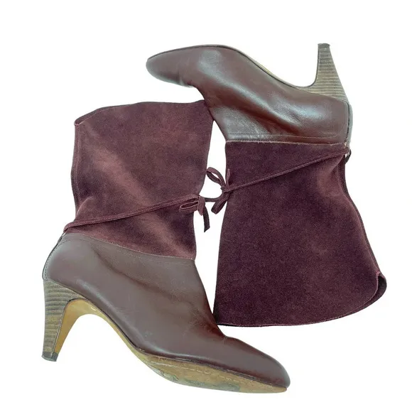 Ted Baker Maroon Suede and Leather Slouchy Twla Boots Size US 6