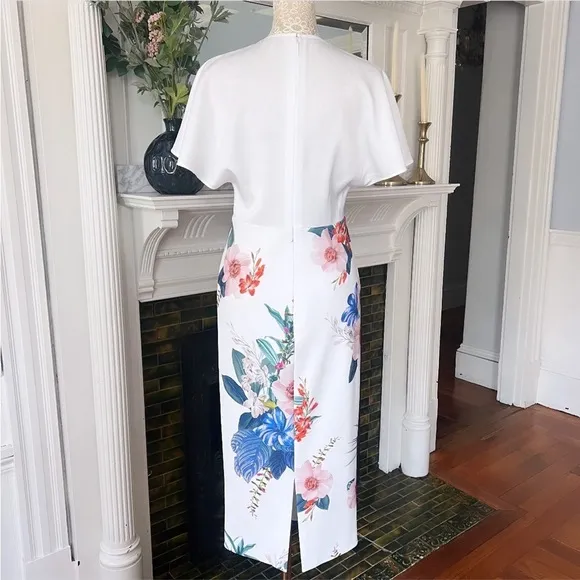 TED BAKER Nerris Jamboree Twist Detail Midi Dress White/ Multi Floral Size 1
