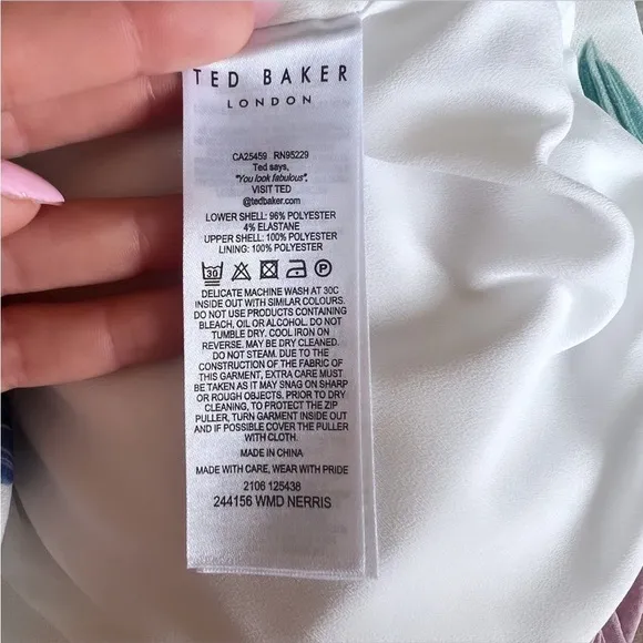 TED BAKER Nerris Jamboree Twist Detail Midi Dress White/ Multi Floral Size 1
