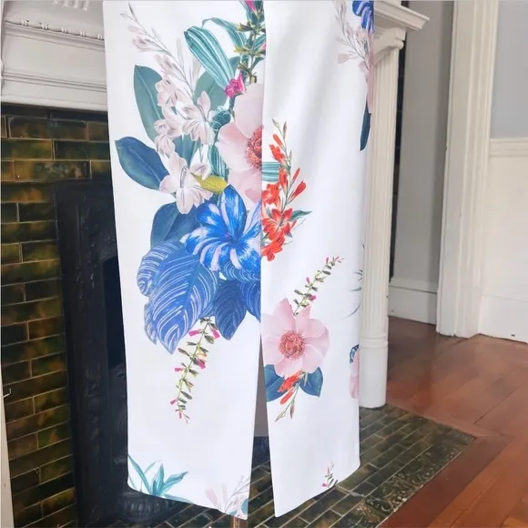 TED BAKER Nerris Jamboree Twist Detail Midi Dress White/ Multi Floral Size 1