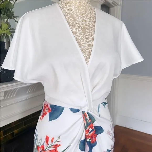 TED BAKER Nerris Jamboree Twist Detail Midi Dress White/ Multi Floral Size 1