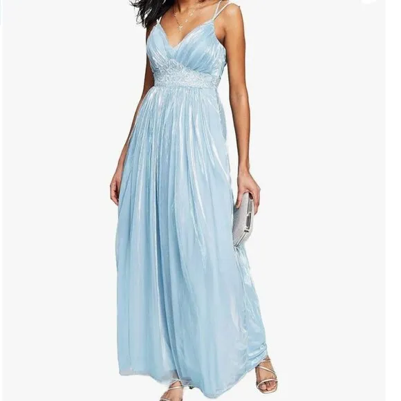 Teezeme Spaghetti Strap Embroidered Beaded Formal Gown - Light Blue - size 5/6