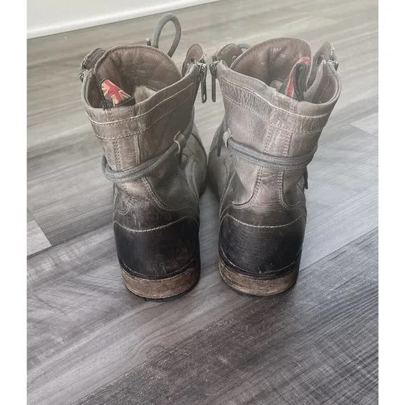 Testosterone Pool Side Gray Leather Moto Boots Size 11 Side Zip EUR 45
