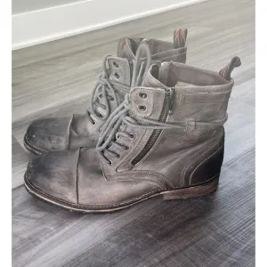 Testosterone Pool Side Gray Leather Moto Boots Size 11 Side Zip EUR 45