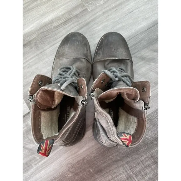 Testosterone Pool Side Gray Leather Moto Boots Size 11 Side Zip EUR 45