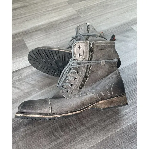 Testosterone Pool Side Gray Leather Moto Boots Size 11 Side Zip EUR 45