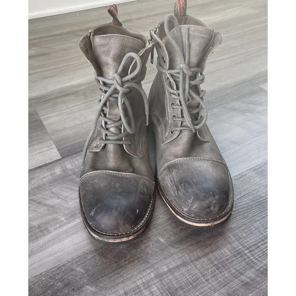 Testosterone Pool Side Gray Leather Moto Boots Size 11 Side Zip EUR 45