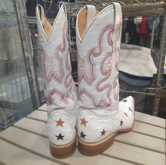 Texas Style White Leather Boots