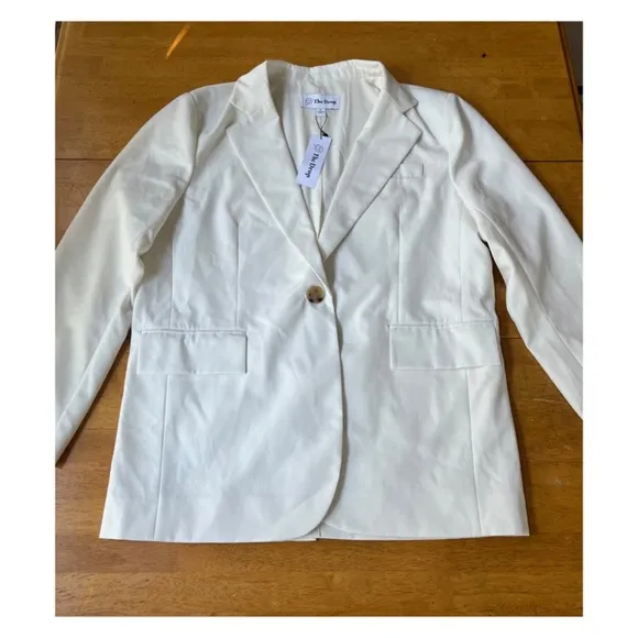 The Drop Ivory Ramona Loose Fit Relaxed Blazer One Button Suit Jacket, Size M