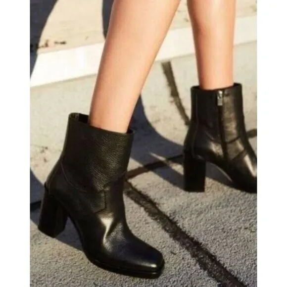 The Kooples Square Toe Leather Ankle Boots in Black Leather