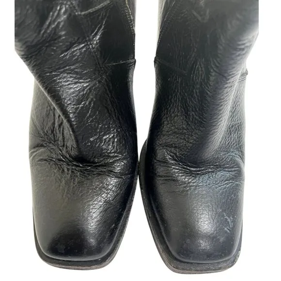 The Kooples Square Toe Leather Ankle Boots in Black Leather