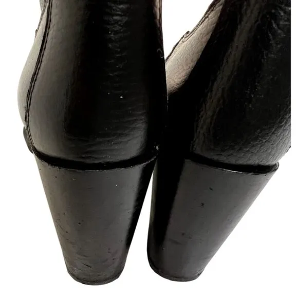 The Kooples Square Toe Leather Ankle Boots in Black Leather