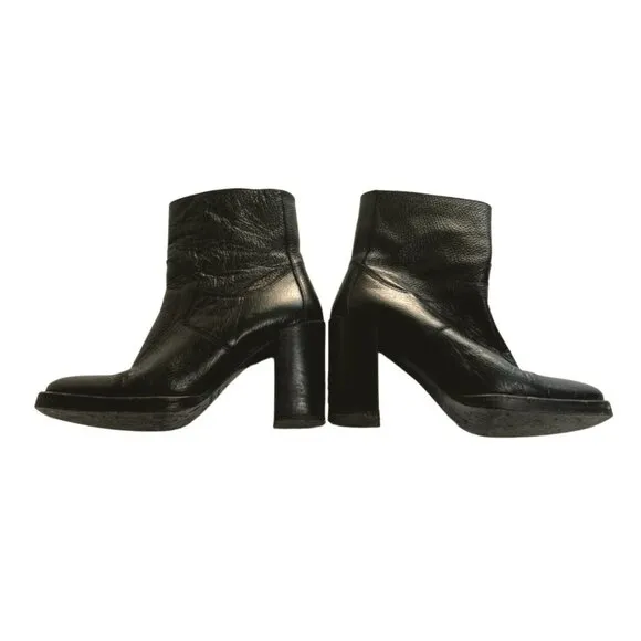 The Kooples Square Toe Leather Ankle Boots in Black Leather