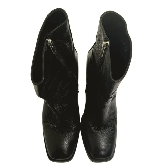 The Kooples Square Toe Leather Ankle Boots in Black Leather