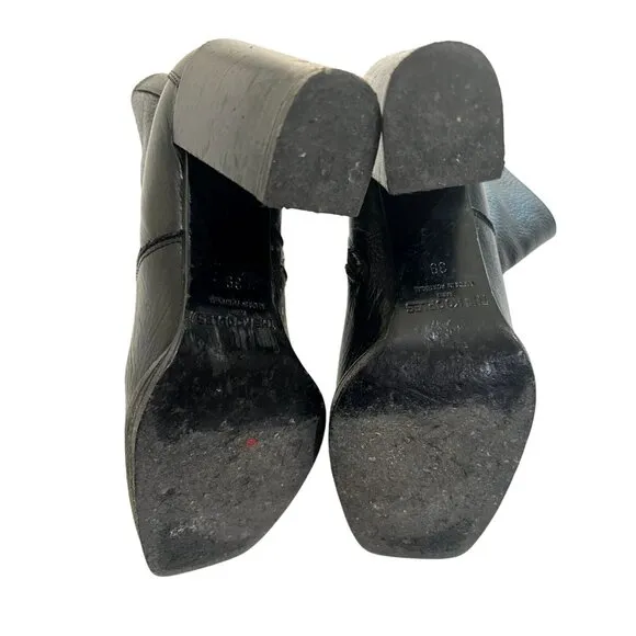 The Kooples Square Toe Leather Ankle Boots in Black Leather