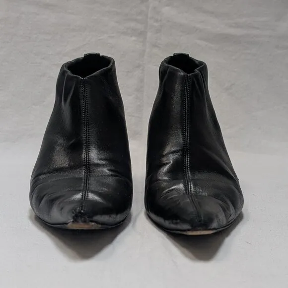 The Row Black Leather Heeled Low Ankle Booties Shoes Size 38.5 US 8.5