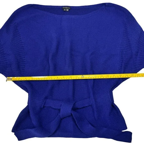 THEORY 100% Cashmere Sweater Sz.L Knit Dark Blue Boat Neck 3/4 Sleeve Belted 90s