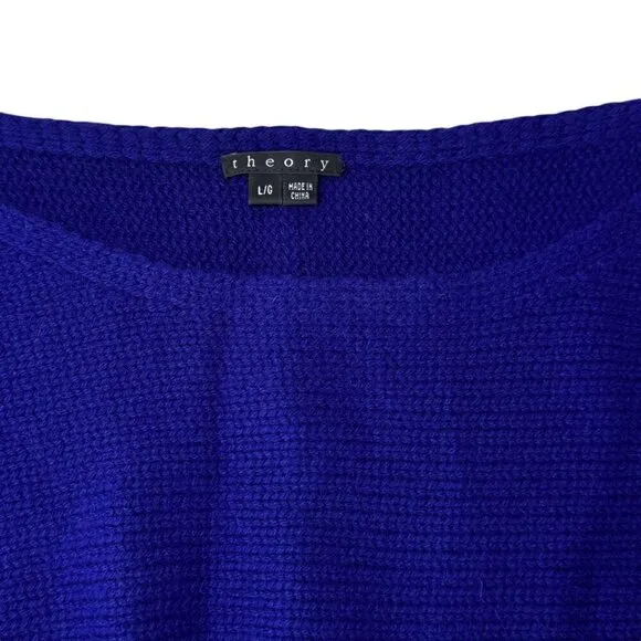 THEORY 100% Cashmere Sweater Sz.L Knit Dark Blue Boat Neck 3/4 Sleeve Belted 90s