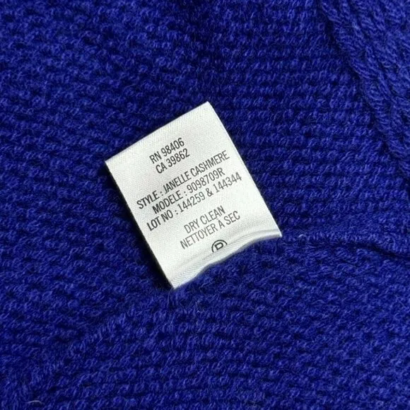 THEORY 100% Cashmere Sweater Sz.L Knit Dark Blue Boat Neck 3/4 Sleeve Belted 90s
