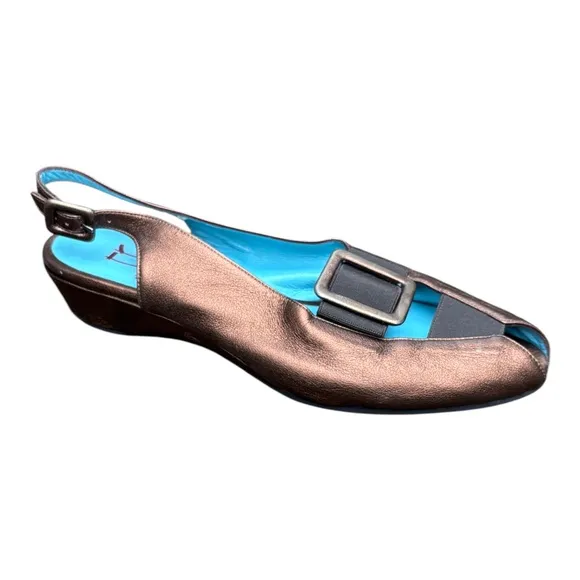 Thierry Rabotin Women’s 37 (6 1/2 ) Regis Bronze  Slingback Peep Toe Wedges