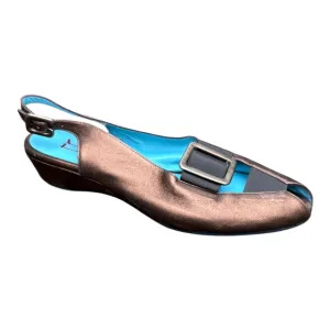 Thierry Rabotin Women’s 37 (6 1/2 ) Regis Bronze  Slingback Peep Toe Wedges