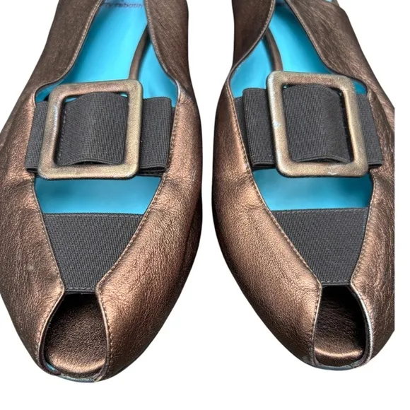 Thierry Rabotin Women’s 37 (6 1/2 ) Regis Bronze  Slingback Peep Toe Wedges