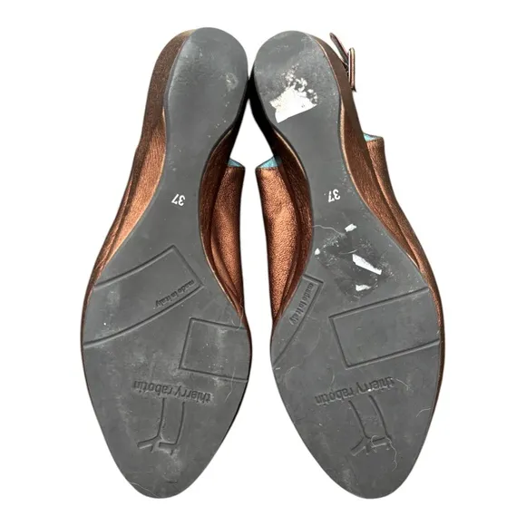 Thierry Rabotin Women’s 37 (6 1/2 ) Regis Bronze  Slingback Peep Toe Wedges