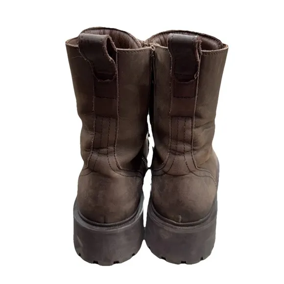 Thursday Quest Leather Combat Moto Boots Dark Chocolate Zip Side Platform Sole