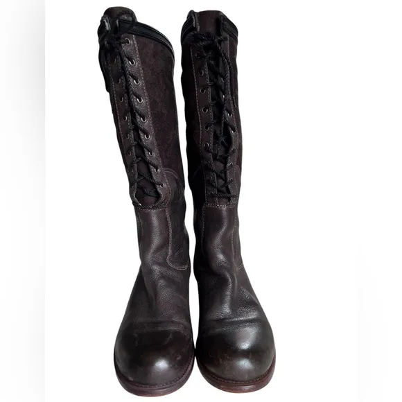 Timberland Boot Co Lucille Brown Leather Sheepskin Lace-Up Riding Boots Size 9
