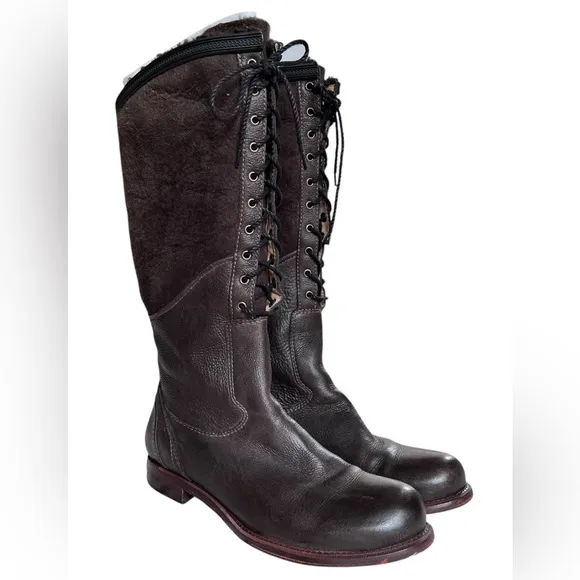 Timberland Boot Co Lucille Brown Leather Sheepskin Lace-Up Riding Boots Size 9