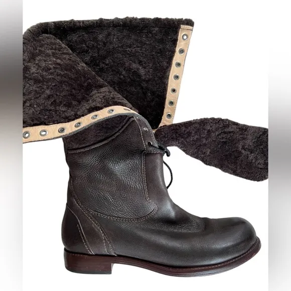 Timberland Boot Co Lucille Brown Leather Sheepskin Lace-Up Riding Boots Size 9