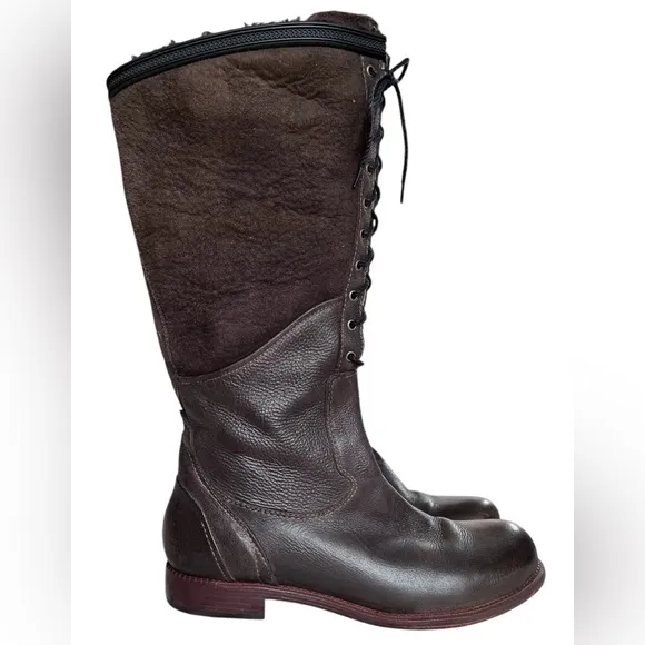 Timberland Boot Co Lucille Brown Leather Sheepskin Lace-Up Riding Boots Size 9
