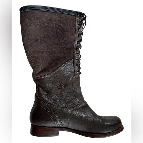Timberland Boot Co Lucille Brown Leather Sheepskin Lace-Up Riding Boots Size 9