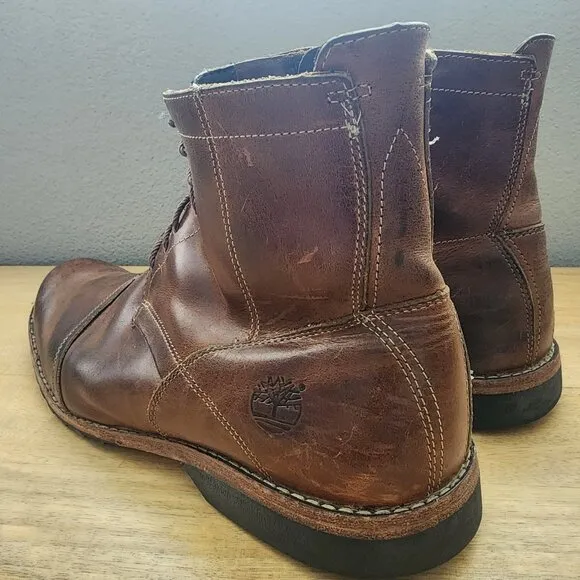 Timberland Earthkeeper Brown Leather Side Zip/Lace Up Boots Mens Sz 10