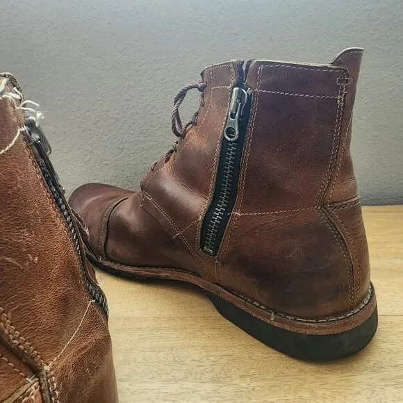 Timberland Earthkeeper Brown Leather Side Zip/Lace Up Boots Mens Sz 10