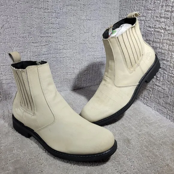 Timberland Men's Size 9 US Beige Leather Side Zip Chelsea Boots