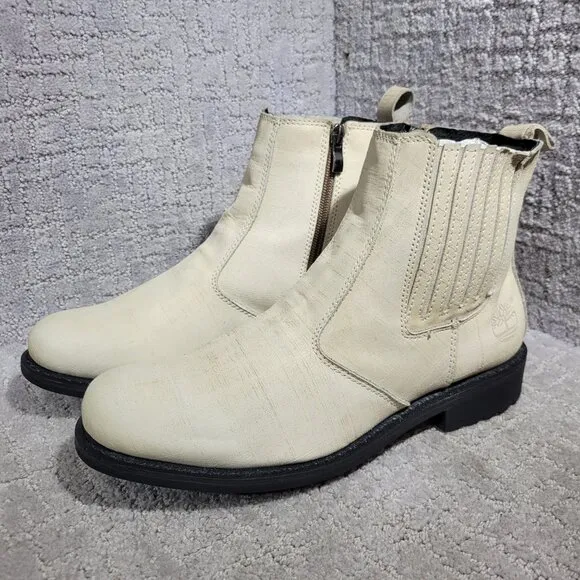 Timberland Men's Size 9 US Beige Leather Side Zip Chelsea Boots